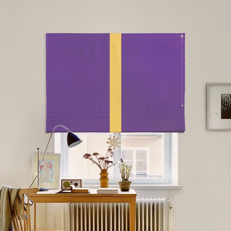 

Римская штора с кантом по центру система Classic InHt Джуси велюр Фиолетовый/Желтый 210х160 см