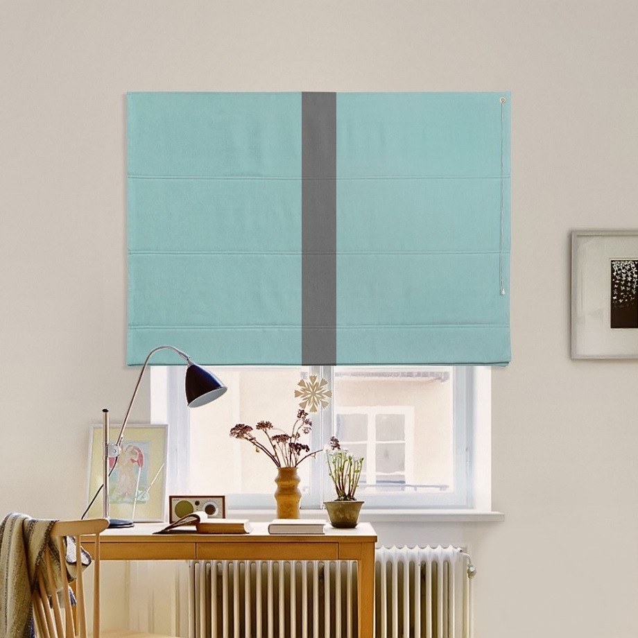 

Римская штора с кантом по центру система Classic InHt Джуси велюр Бирюзовый/Антрацит 220х160 см