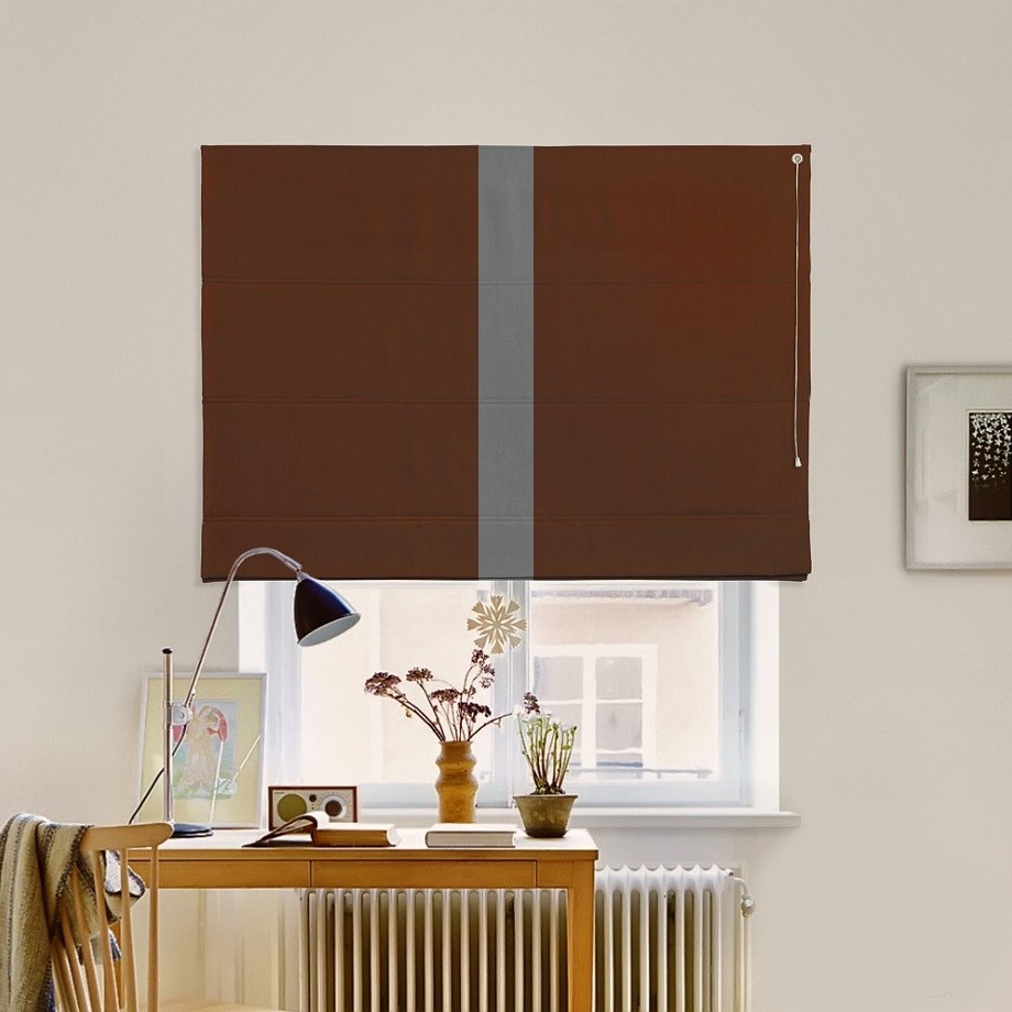 

Римская штора с кантом по центру система Classic InHt Джуси велюр Шоколадный/Антрацит 90х160 см