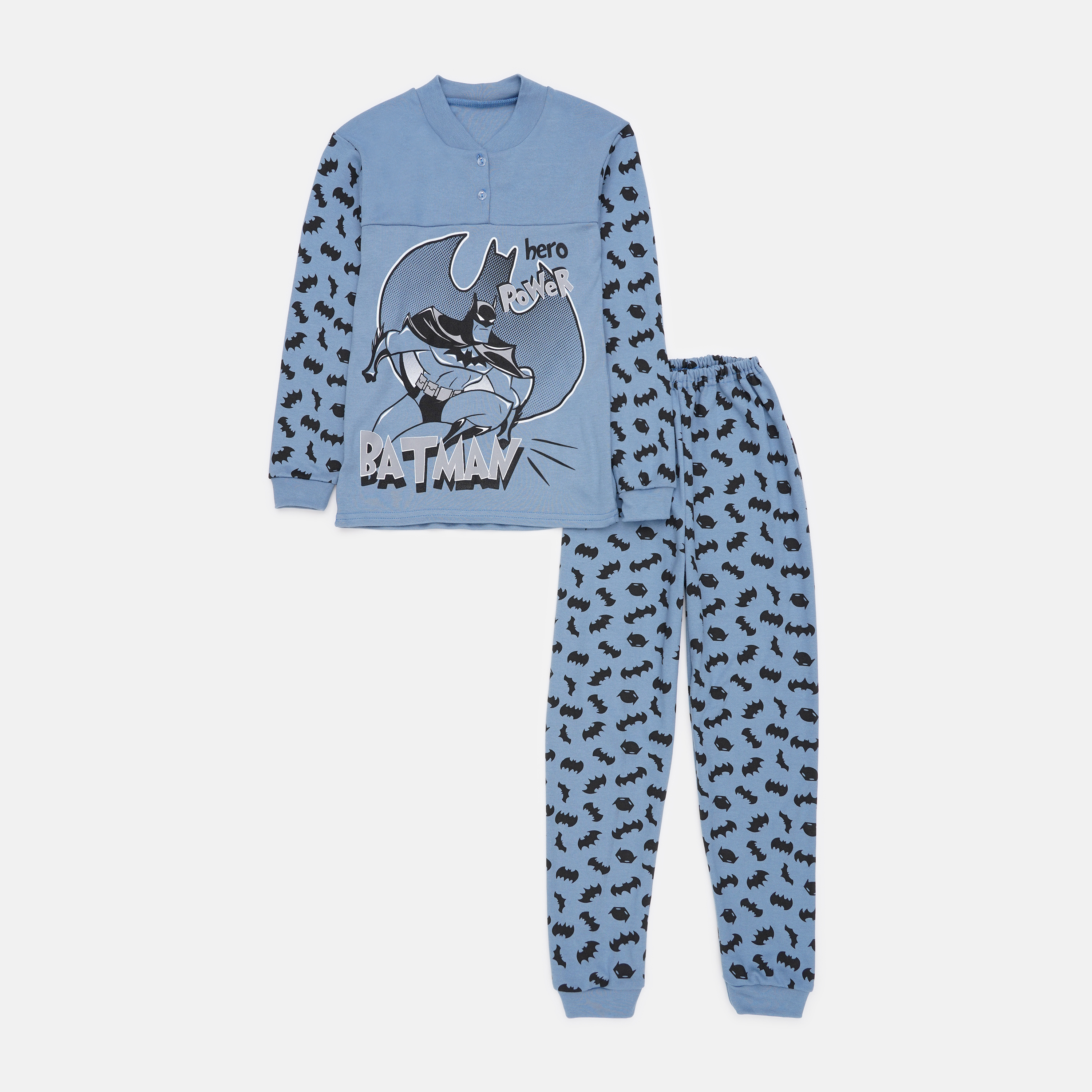 Акция на Піжама (світшот + штани) дитяча KidsMIX Бетмен 10533 128-134 см Синя от Rozetka
