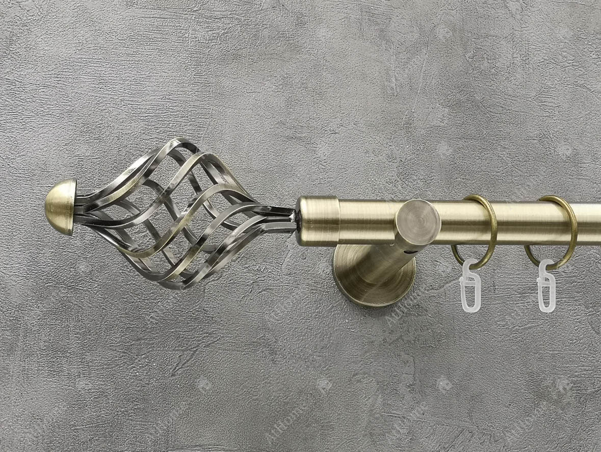 

Карниз Quadrum Арезо 240 см одинарный универсальный Антик 25 мм гладкая (кольца с крючками)