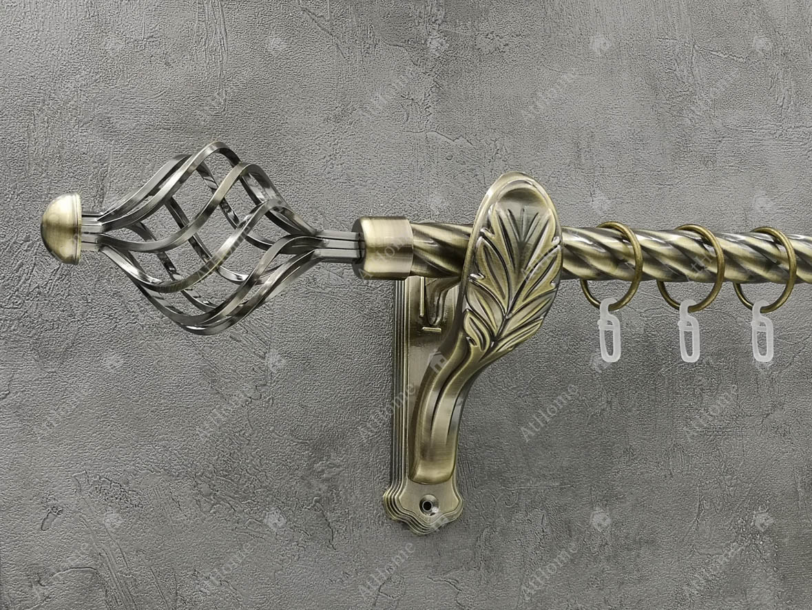 

Карниз Quadrum Арезо 200 см одинарный ретро Антик 25 мм витая (кольца с крючками)