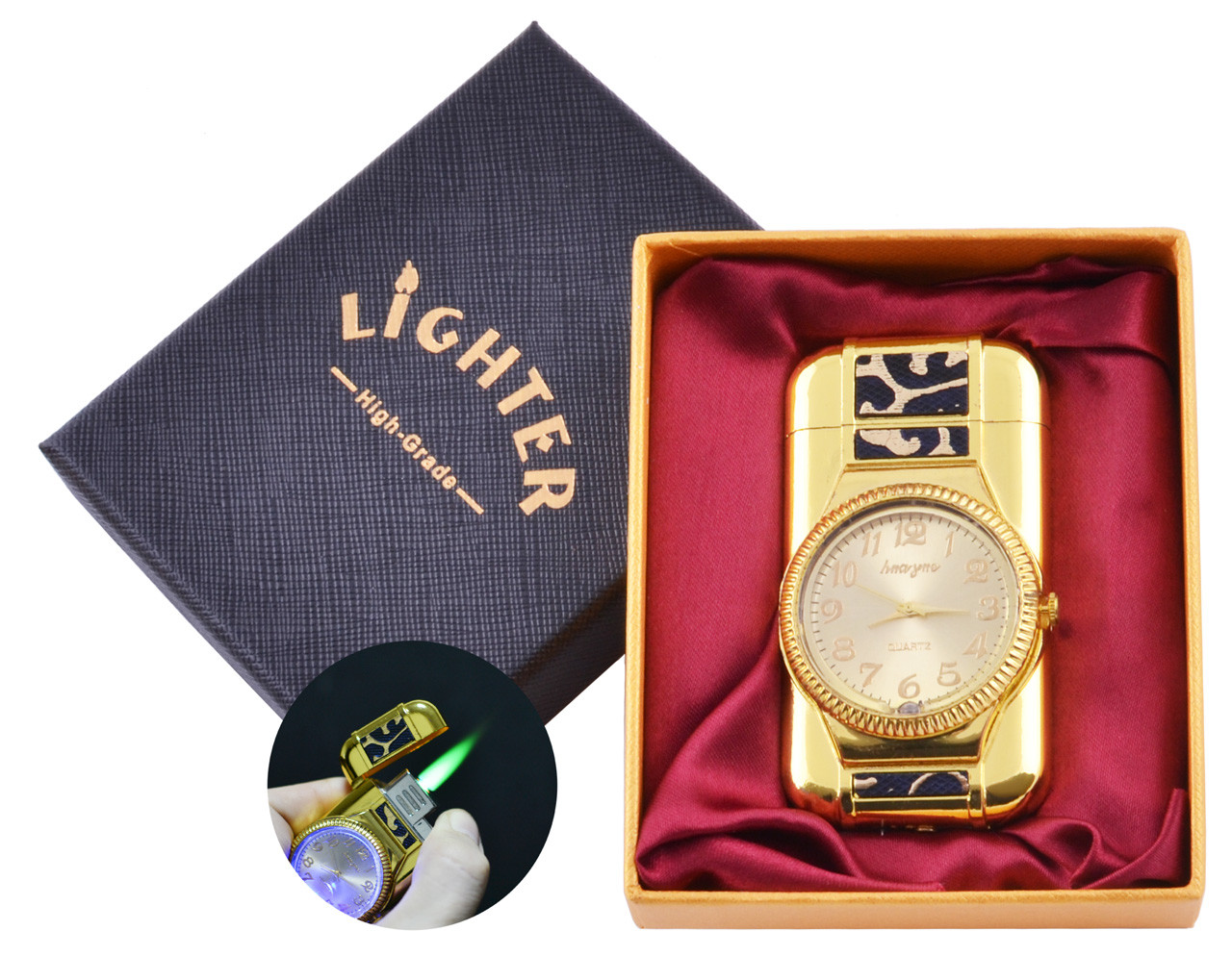 

Зажигалкачасы в подарочной коробке Lighter (Турбо пламя) Gold