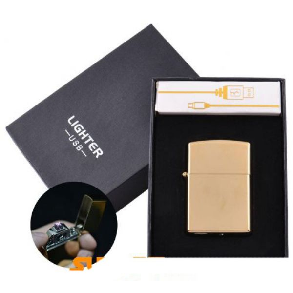 

Электроимпульсная зажигалка в подарочной упаковке Lighter (Двойная молния, USB) Gold