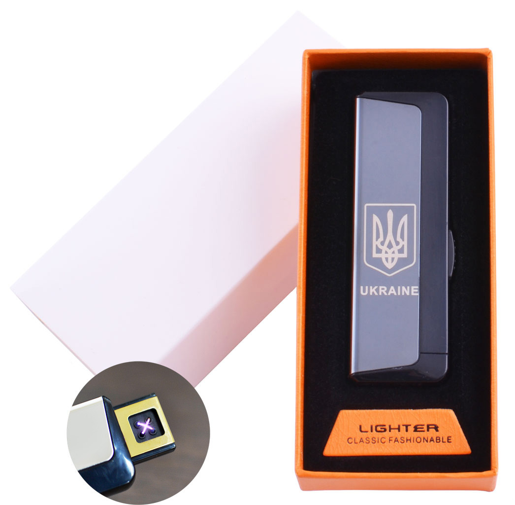 

Электроимпульсная зажигалка в подарочной упаковке Ukraine (Двойная молния, USB) Black