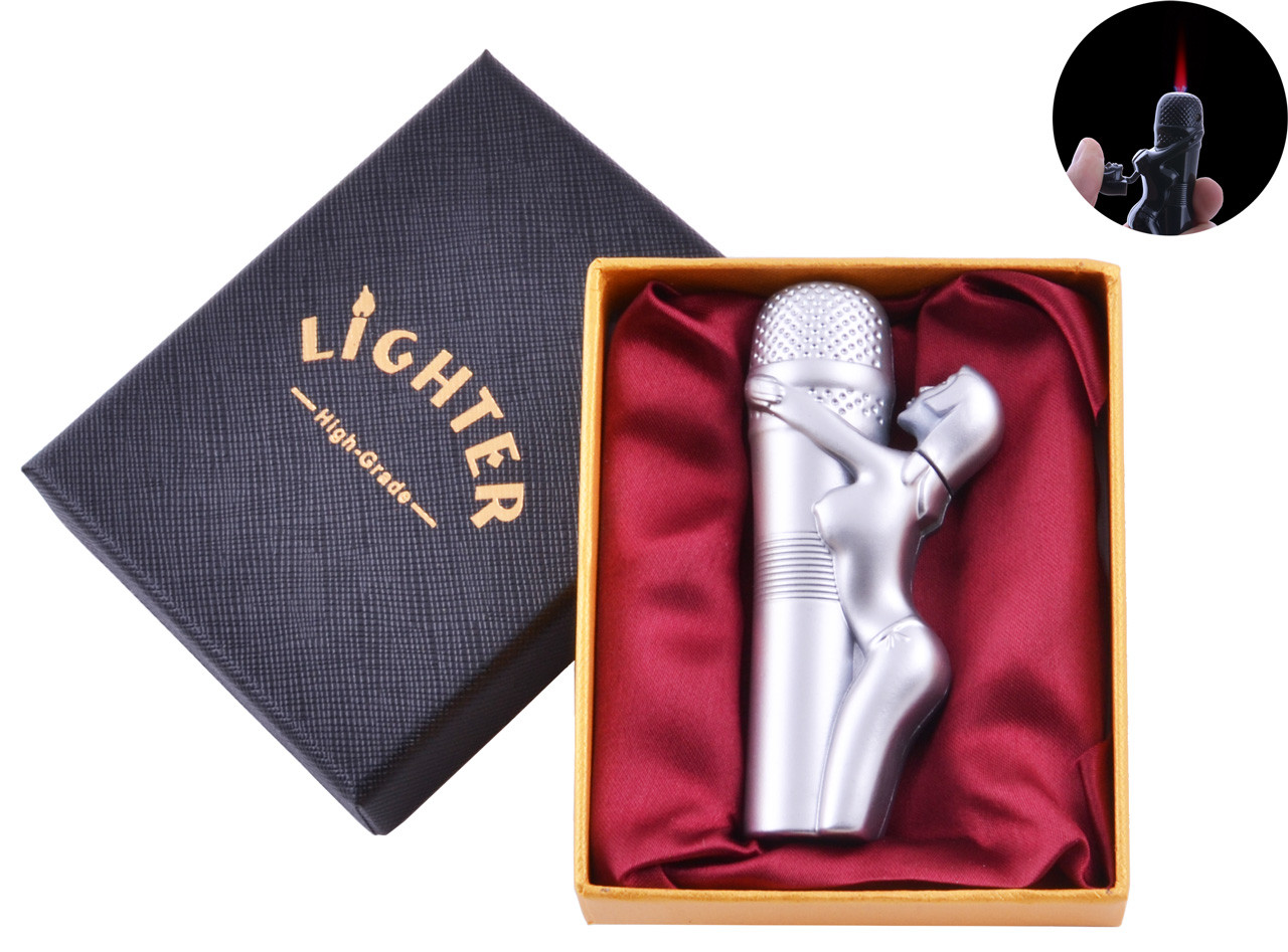 

Зажигалка в подарочной коробке Девушка на Микрофоне (Турбо пламя) Silver