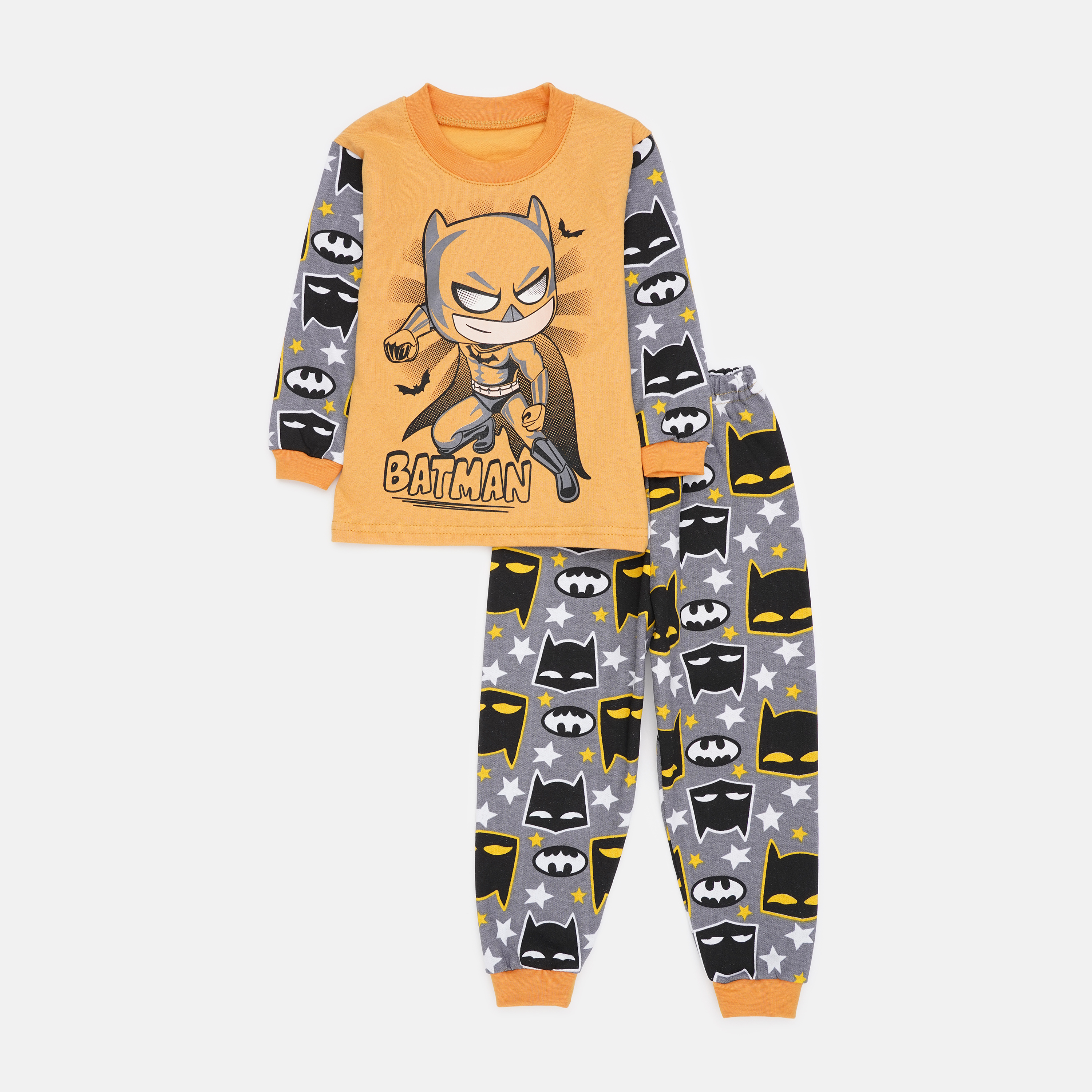 Акція на Піжама (світшот + штани) утеплена дитяча KidsMIX Бетмен 10513 86 см Жовто-сіра від Rozetka