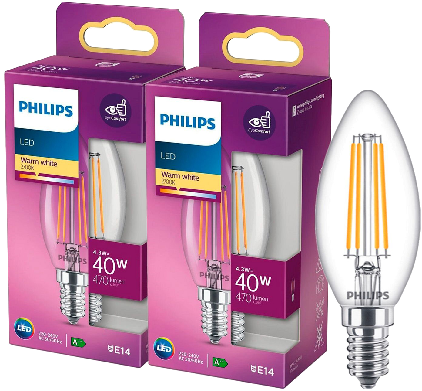 Светодиодная лампа Philips LED Classic 40W B35 E14 WW CL (929001889755R ...
