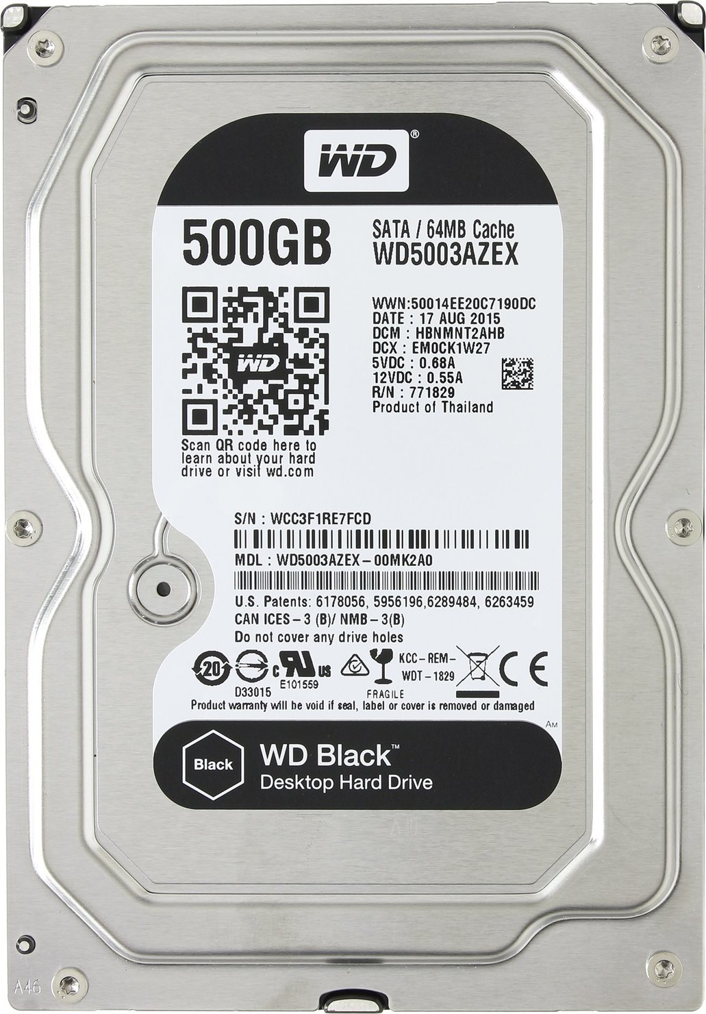 

Жорсткий диск Wd 0.5TB 3.5" SATA 3.0 7200 64MB (5003AZEX)