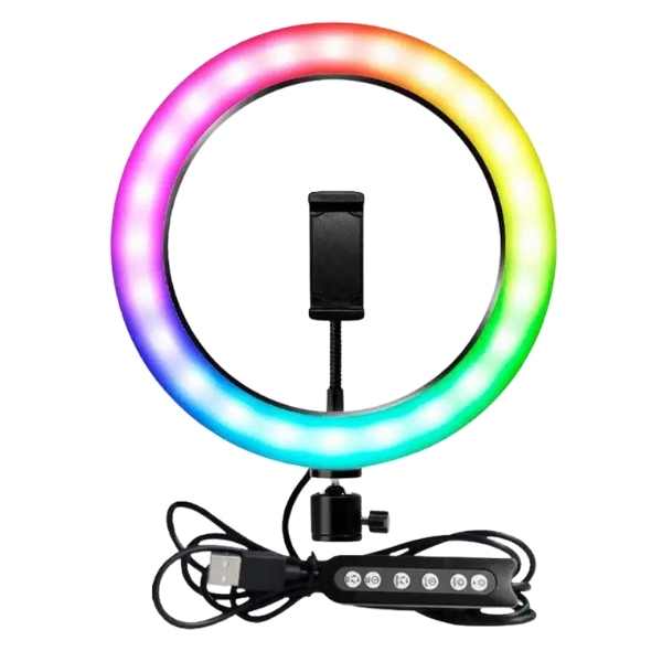

Кольцевая LED селфи лампа MJ20 RGB цветная + 2 крепления
