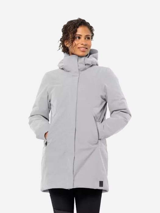 Акція на Куртка демісезонна подовжена з капюшоном жіноча Jack Wolfskin Salier Coat 1116141-6315 L Сіра від Rozetka