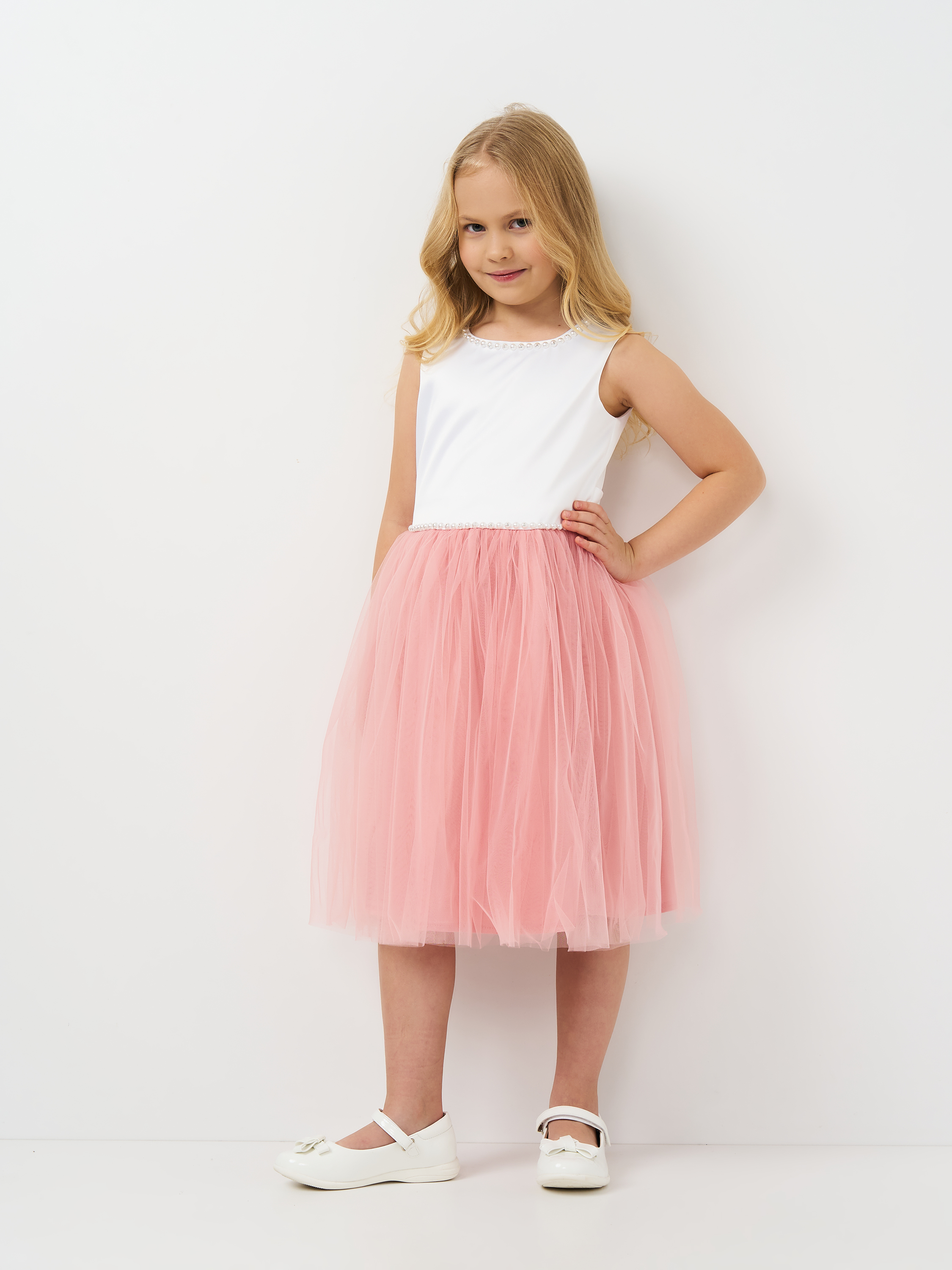 Акція на Дитяча святкова сукня для дівчинки Sasha 4336/19 128 см Біла з рожевим від Rozetka