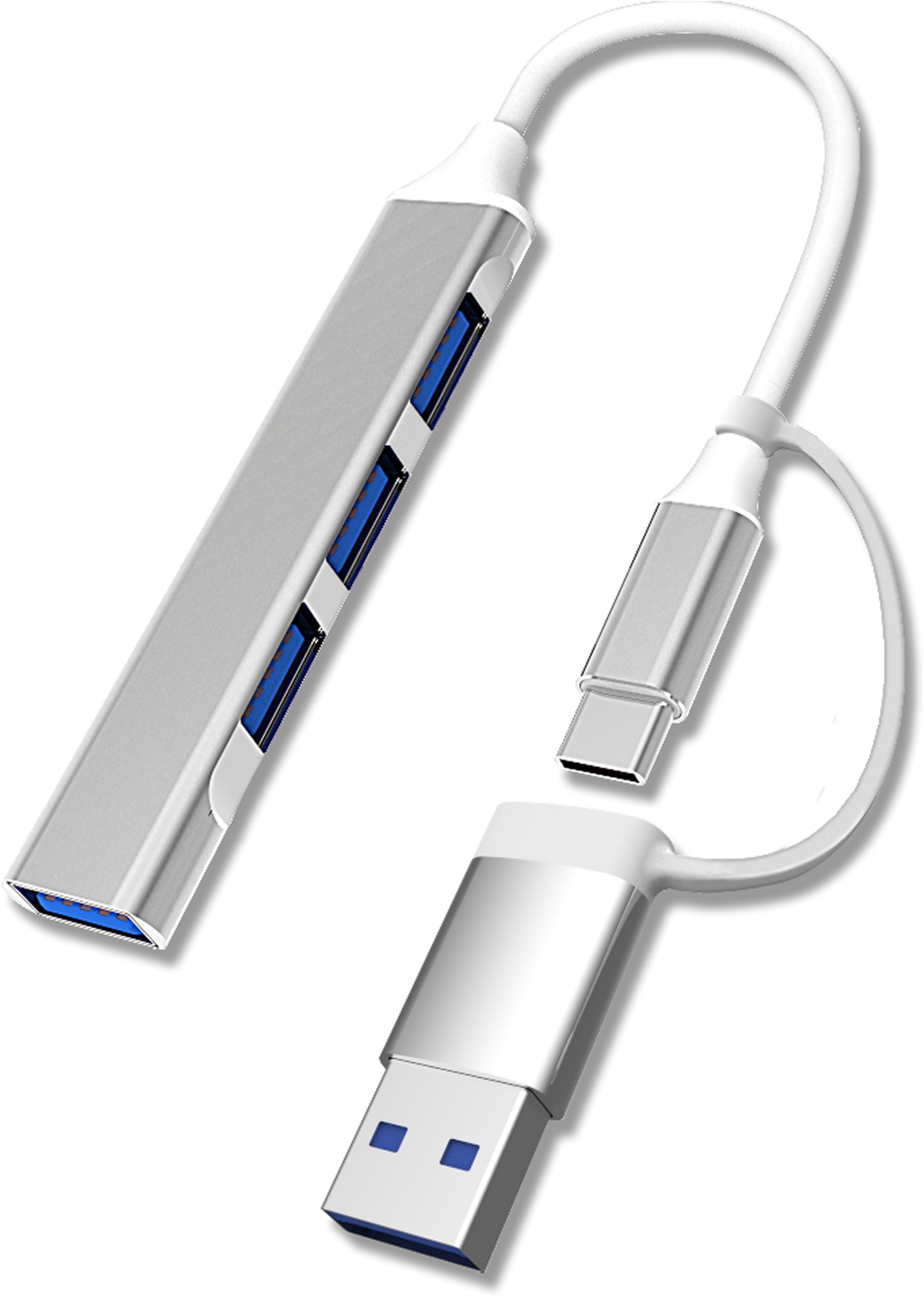 USB-хаб Dynamode USB 3.0 Type-C/Type-A на 4 порти: 1 x USB 3.0 3 x USB 2.0 Метал, сріблястий (DM-UH-311AC) — фото 1