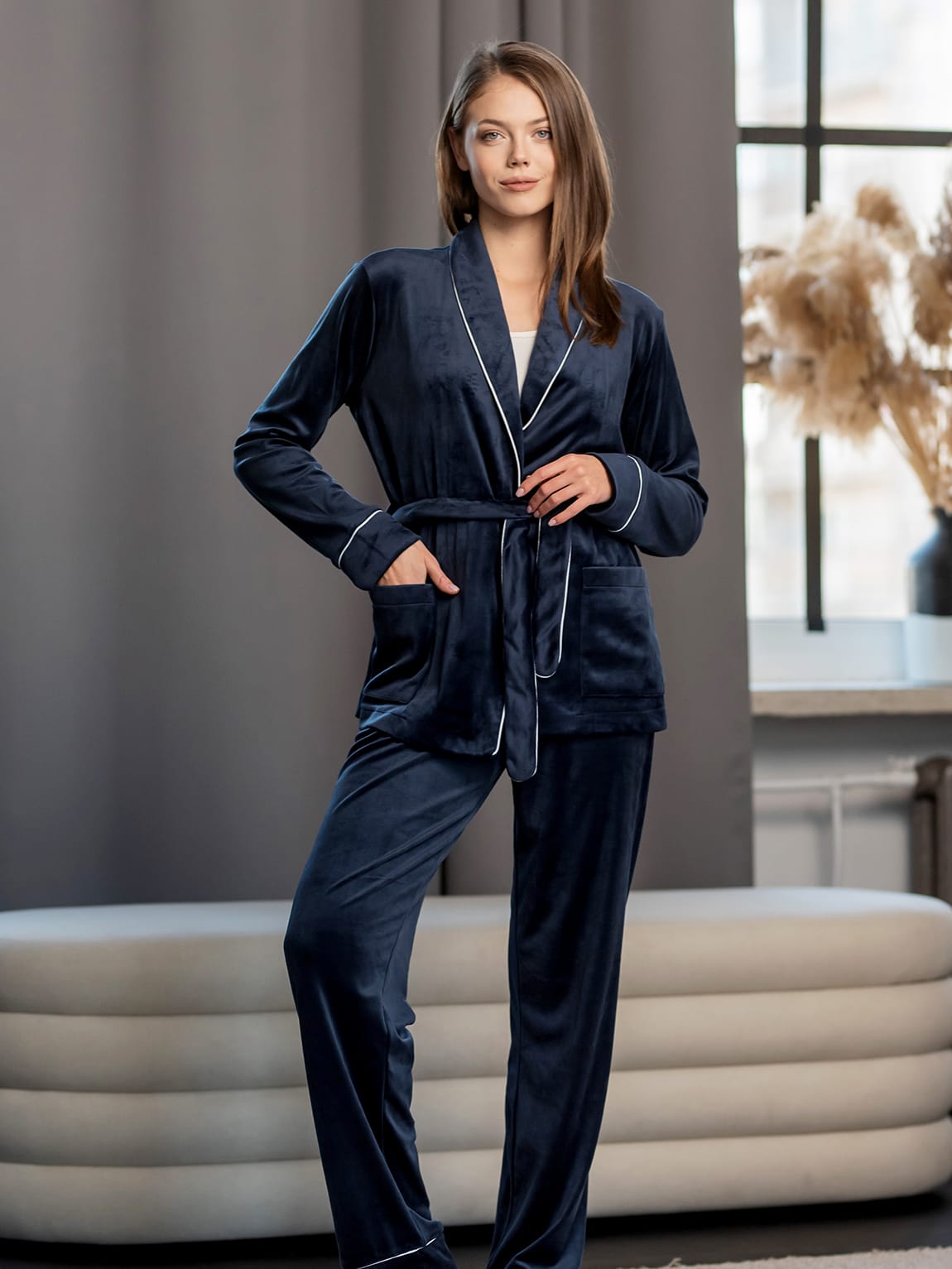 Акція на Піжама (халат + штани) жіноча Maritel Шаль МА-00001605 L-2XL Синя від Rozetka