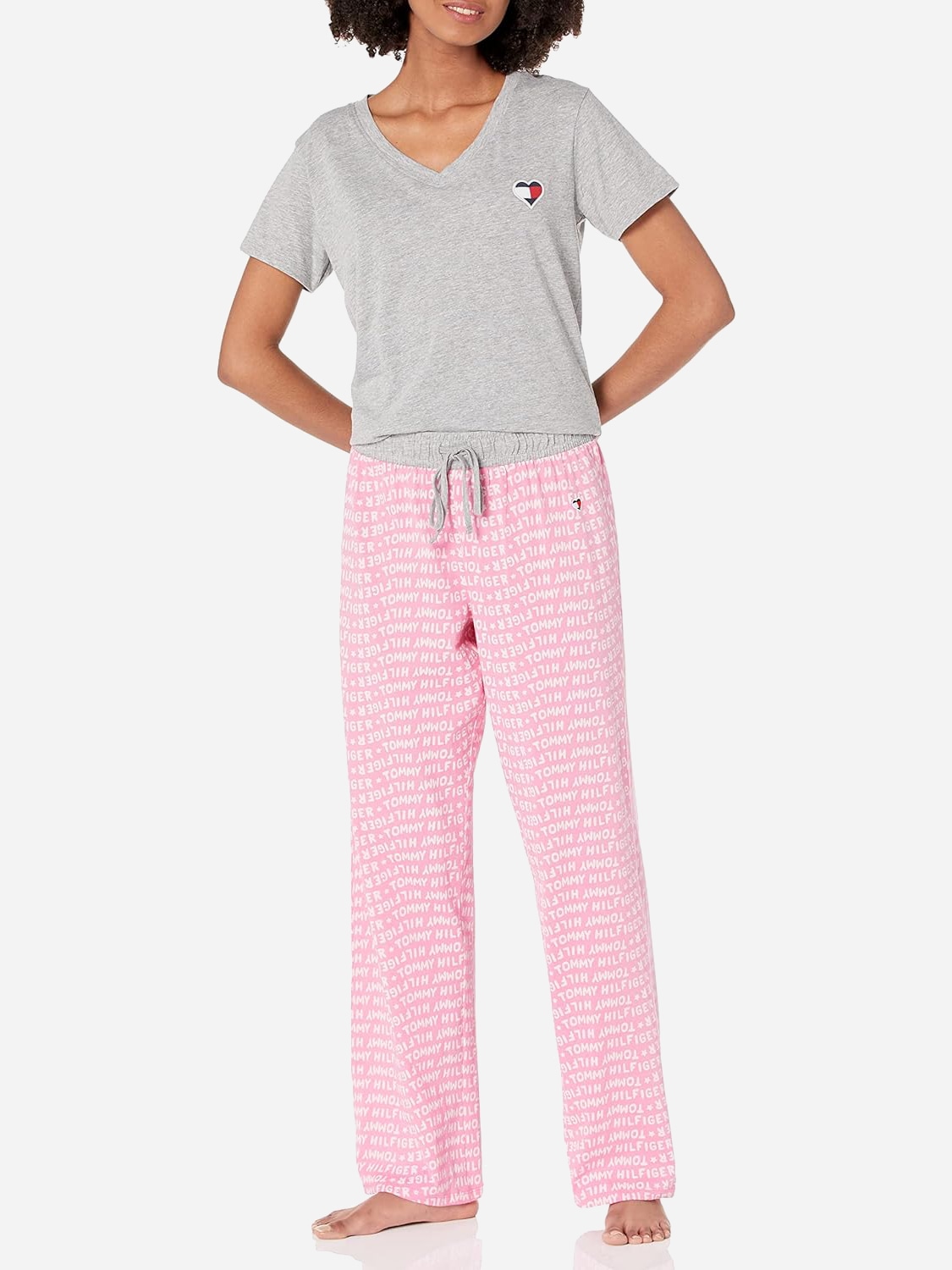Акція на Піжама (штани + футболка) жіноча бавовняна Tommy Hilfiger 150253269 L Сірий/Рожевий від Rozetka