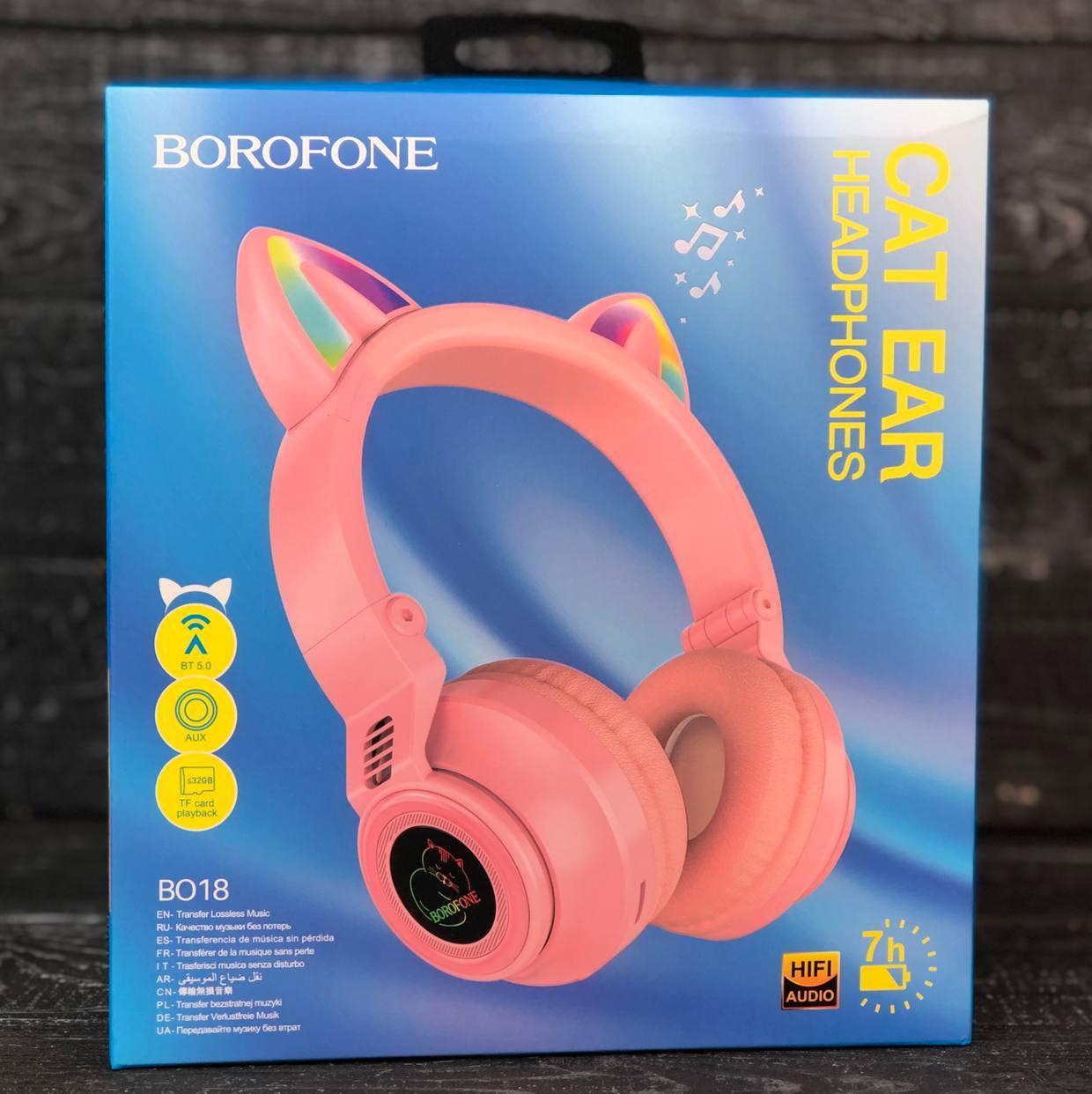 Наушники BOROFONE BO18 Cat LED BT беспроводные с кото ушками розовые ...