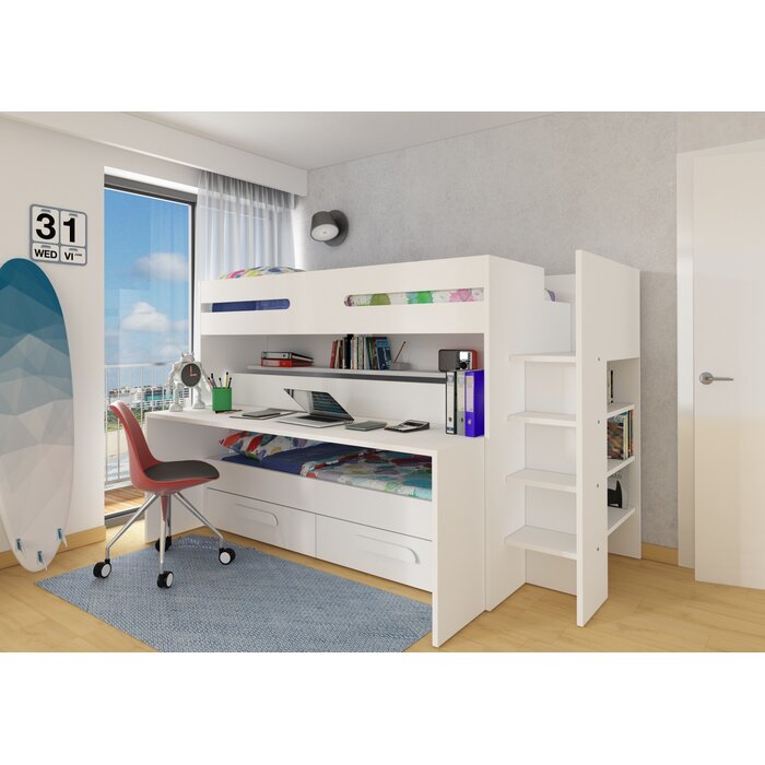 

Двухъярусная кровать Max с ящиками и книжным шкафом Little Room Baby House Бирюзовый/Белый (K-00003)