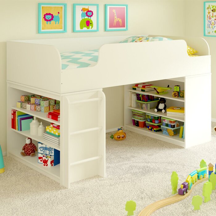 

Двухъярусная кровать-чердак с полками Little Room Baby House белый (K-00012)