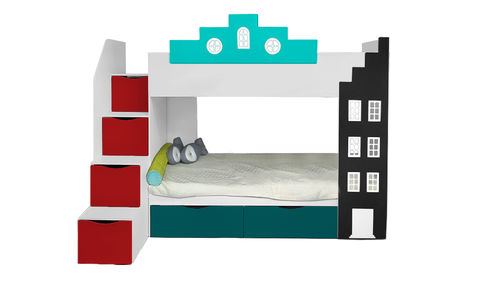 

Двухъярусная детская кровать Амстердам с ящиками вход слева Little Room Little Room Baby House (DKA-07-126)