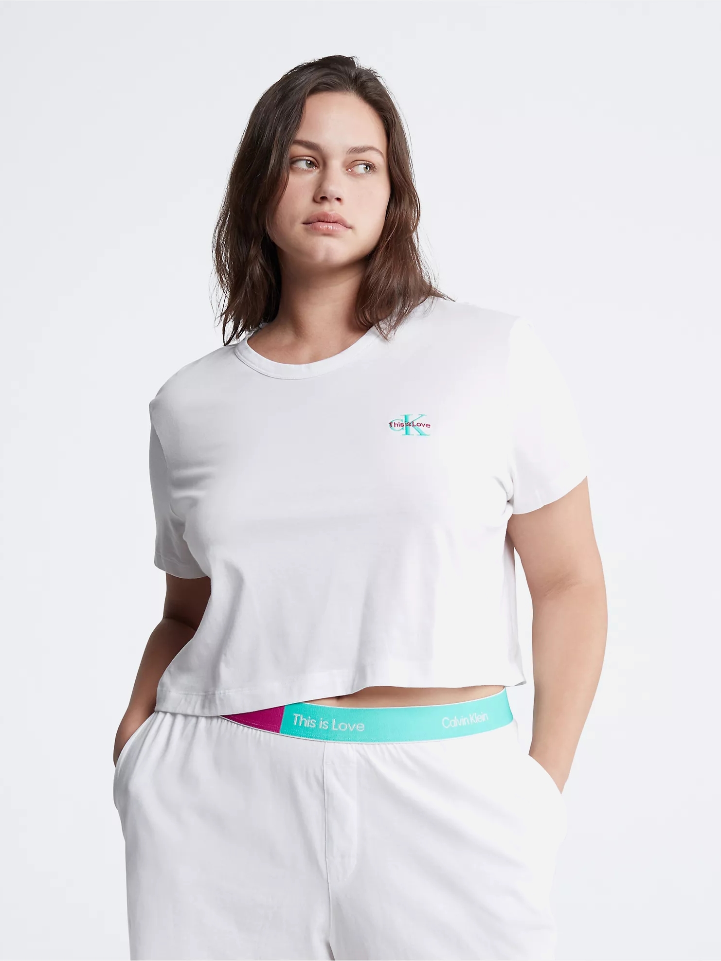 Акція на Піжама (футболка + шорти) жіноча великого розміру бавовняна Calvin Klein 119440936 1X Біла від Rozetka