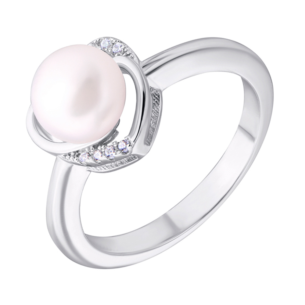 

Серебряное кольцо с жемчугом и фианитами 000132592 17.5 размера