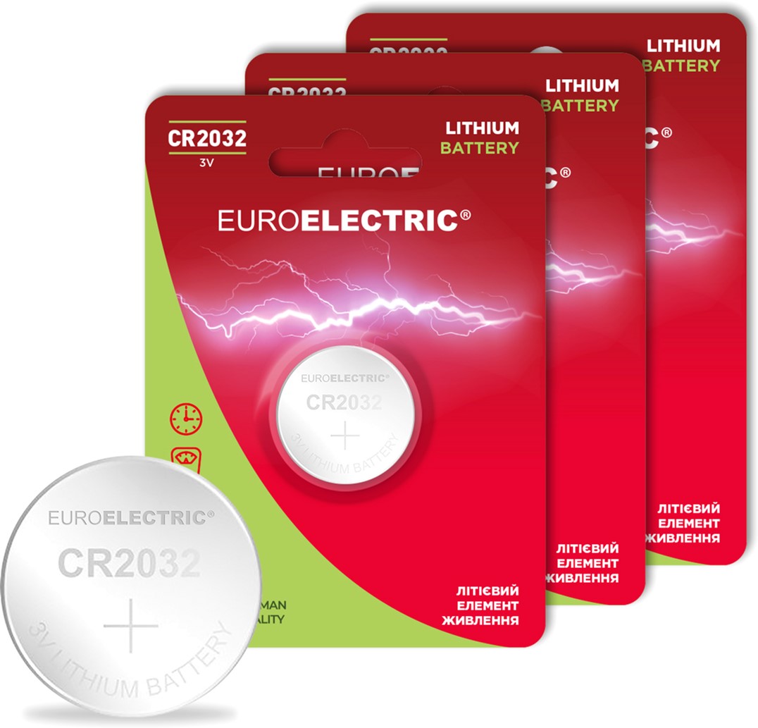 Промо-набір "2+1" Батарейка літієва Euroelectric CR2032 3V blister 1 шт ...
