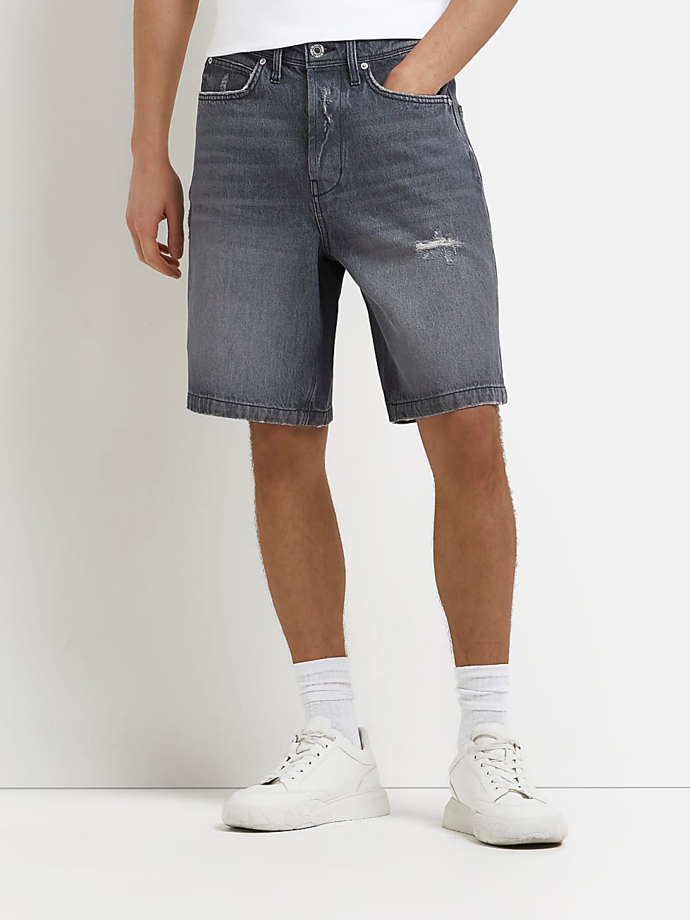 Шорты джинсовые короткие мужские River Island XAZ428967SUAS 32 Серые ...