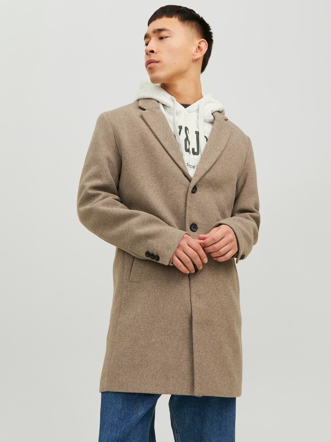 Пальто мужское Jack & Jones XAZ437404FNKK L Бежевое с серым ...