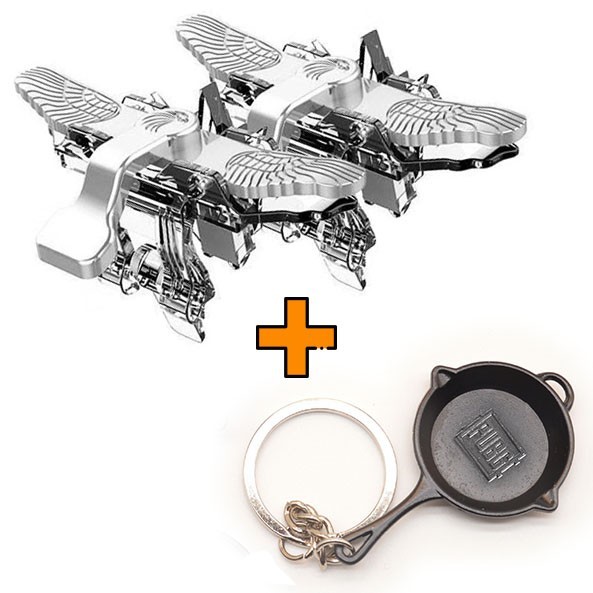 

Игровые контроллеры Marpiel Fallen Angel (геймпад триггеры курки для смартфона для PUBG) серебряные + брелок сковородка