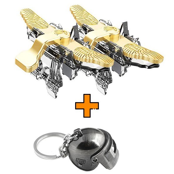 

Игровые контроллеры Marpiel Fallen Angel (геймпад триггеры курки для смартфона для PUBG) золотые + брелок шлем 3 уровня
