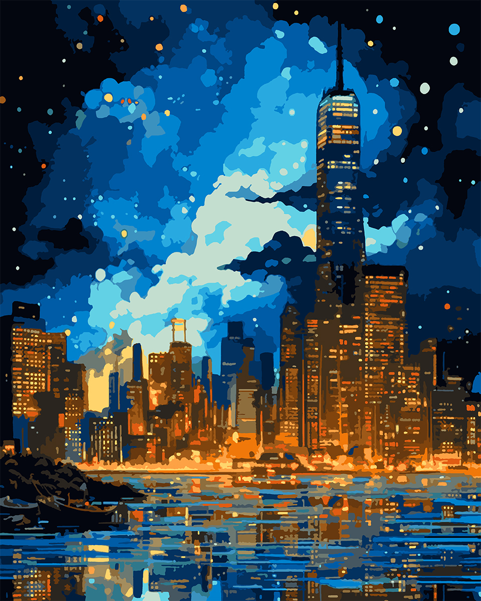 Картина за номерами Santi Нічне місто 40х50 см із металізованими ...