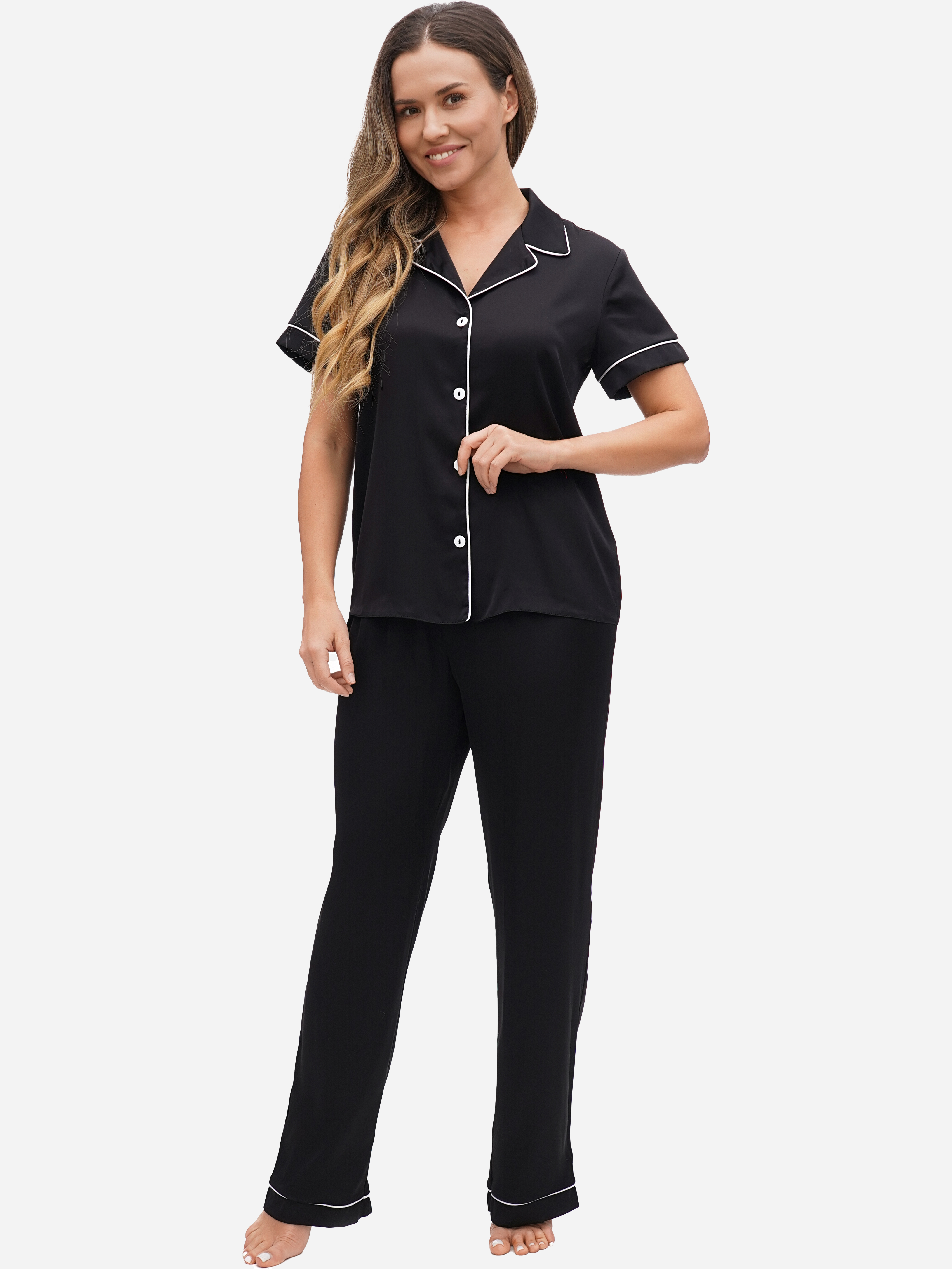 Акція на Піжама (сорочка + штани) жіноча Martelle Lingerie М-320 38 (M) Чорна від Rozetka