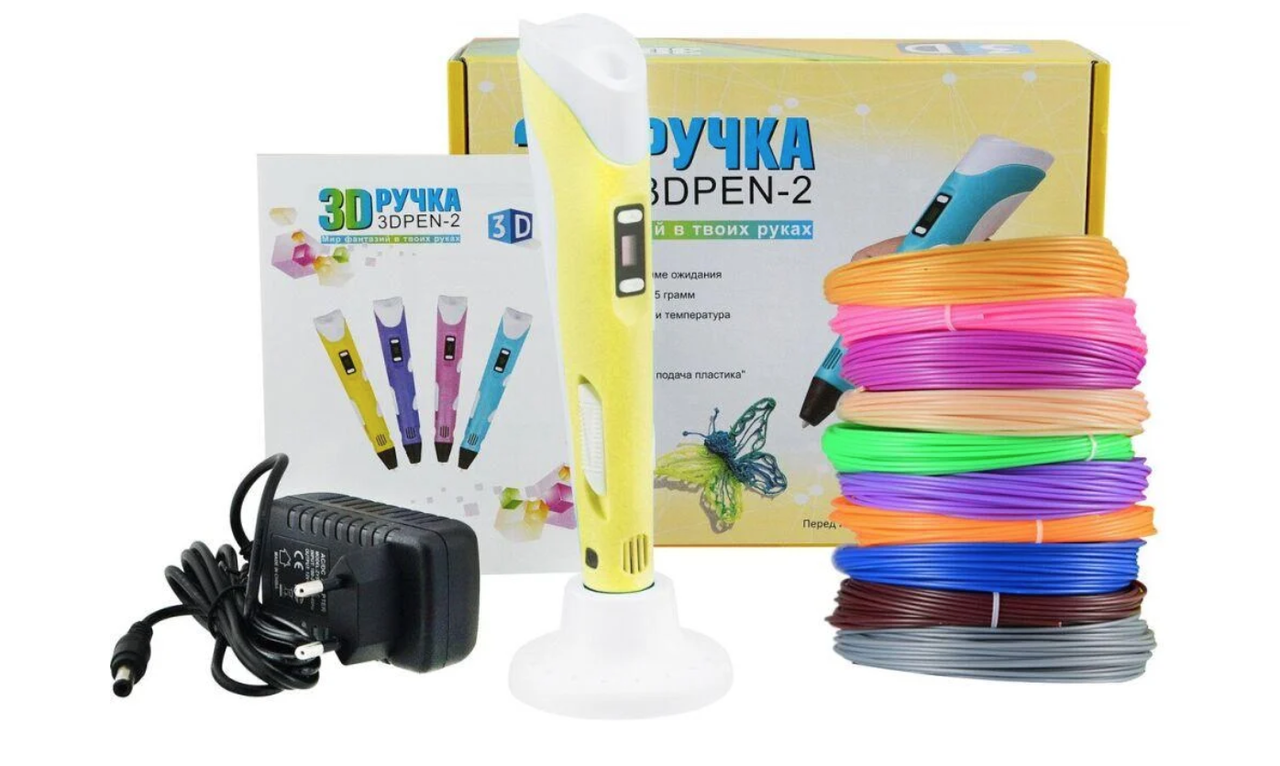 3D-ручка для детского творчества с LCD дисплеем 20 м пластика Желтая ...