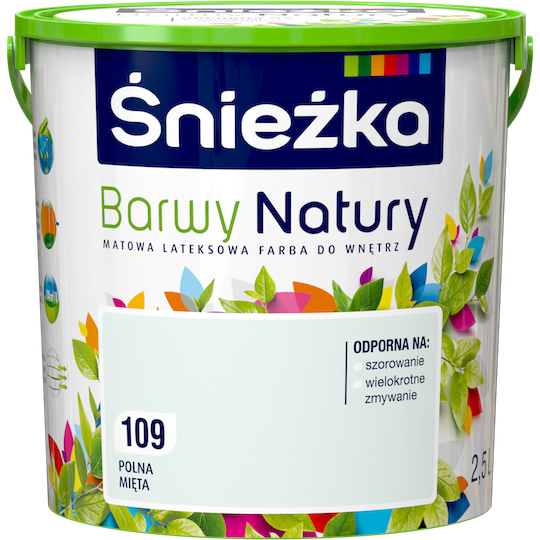 

Матовая латексная краска для интерьеров Sniezka Barwy Natury 109Т Мятный ПОЛЕВАЯ МЯТА 2.5л