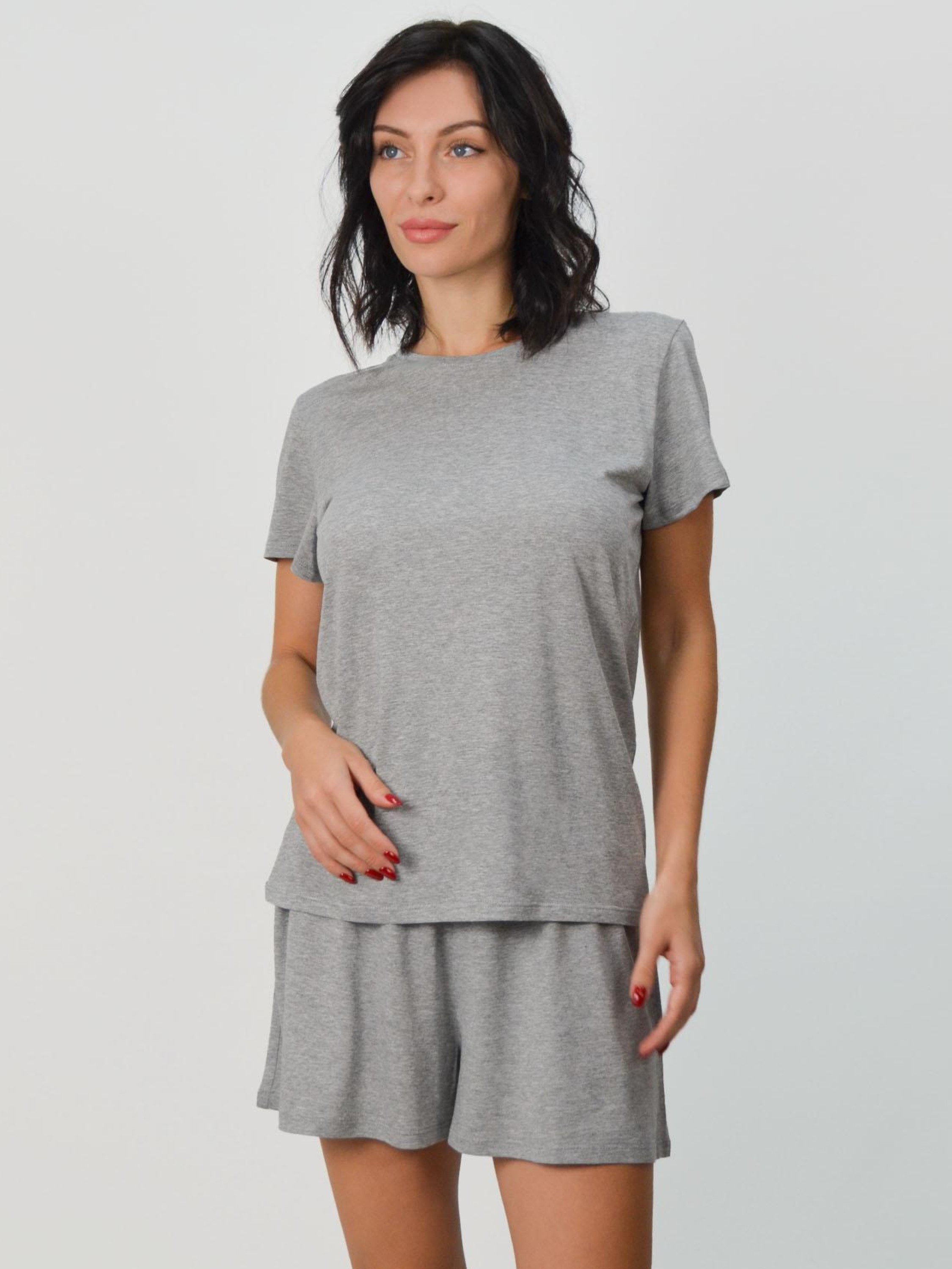 Акция на Піжама (футболка + шорти) жіноча великих розмірів Leinle Milinda 1135 2XL Сірий меланж от Rozetka