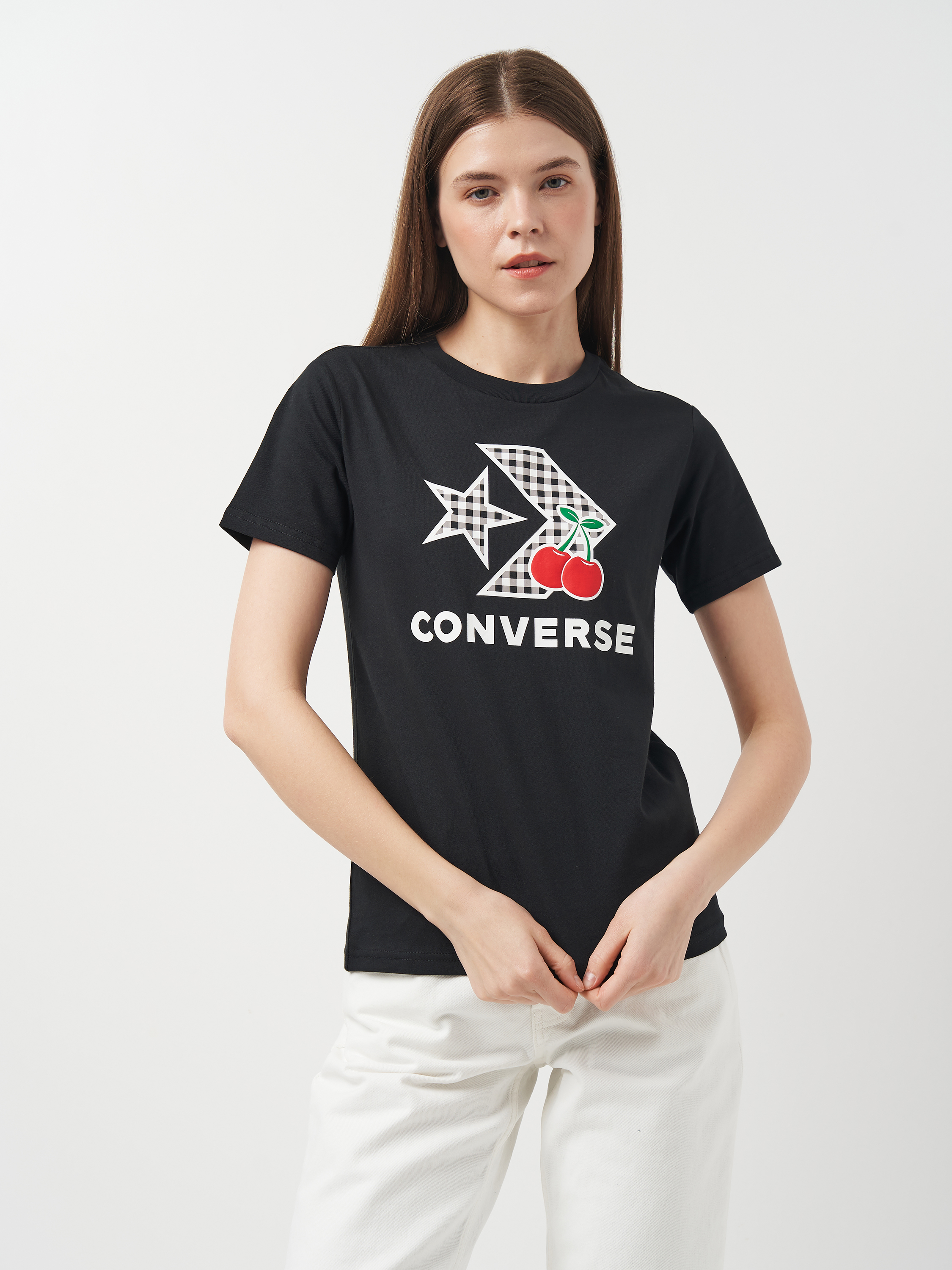 Акція на Футболка бавовняна жіноча Converse Womens Knit T-Shirt 10026042-001 L Чорна від Rozetka