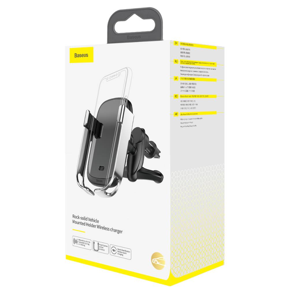 

Держатель для мобильного с БЗУ Baseus Rock-solid Electric Holder Wireless charger kit Black