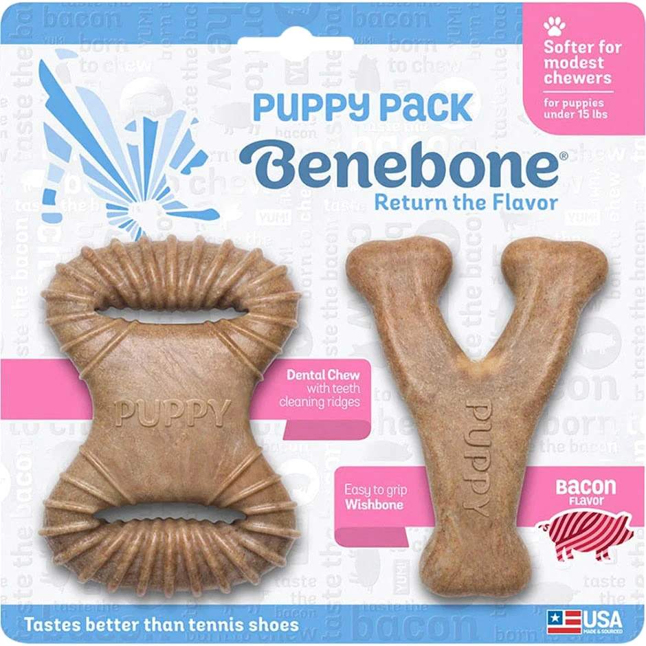 Zdjęcia - Pozostałe artykuły dla zwierząt Benebone Zestaw gryzaków dla psów o smaku bekonu  Puppy Dental Chew/Wishbon 