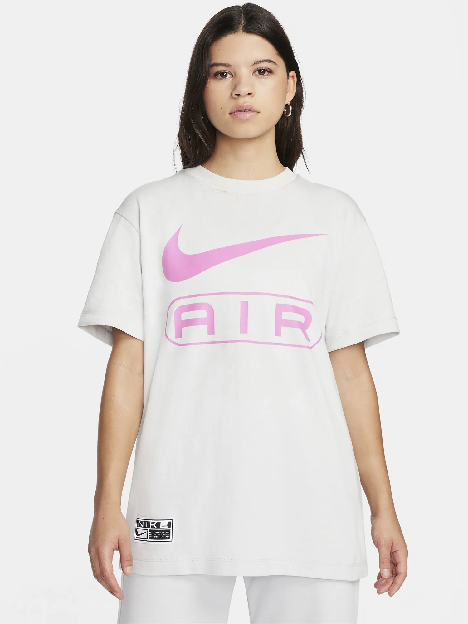 Акція на Футболка бавовняна оверсайз довга жіноча Nike Tee Air FV8002-025 XL Фотонний пил/Грайливий рожевий від Rozetka