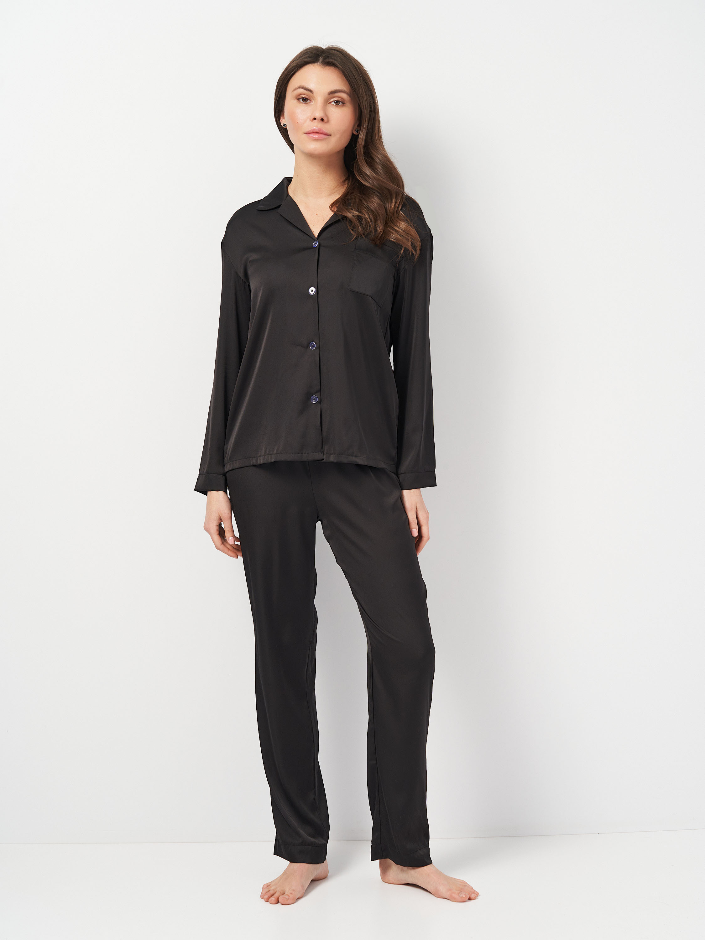 Акция на Піжама (сорочка + штани) жіноча Martelle Lingerie М-312 шовк 42 (XL) Чорна от Rozetka
