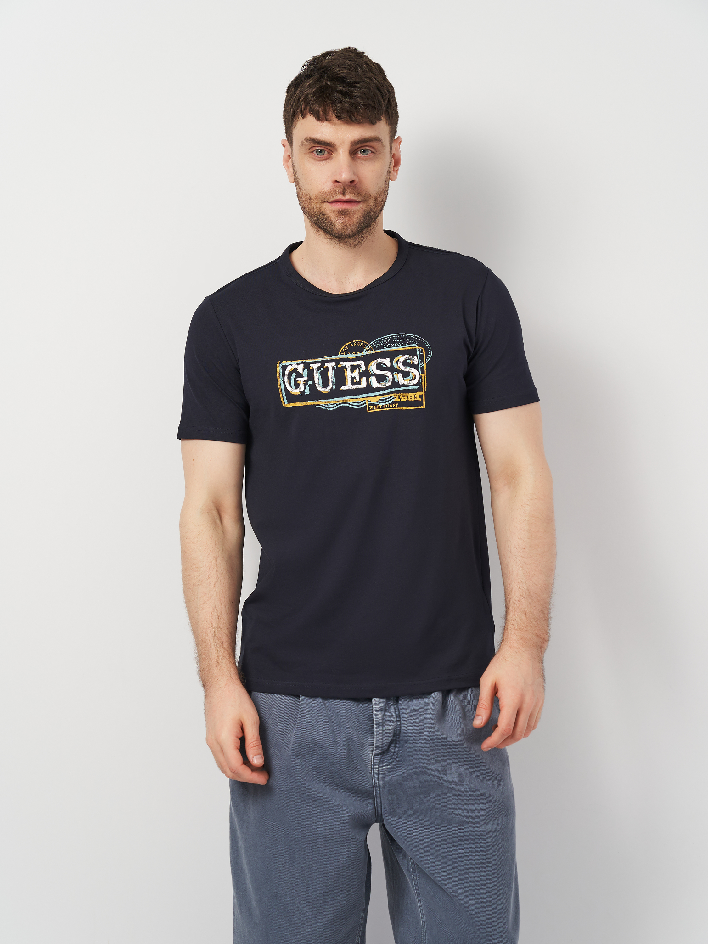 Акція на Футболка бавовняна чоловіча Guess M4GI26-J1314-G7V2 L Синя від Rozetka