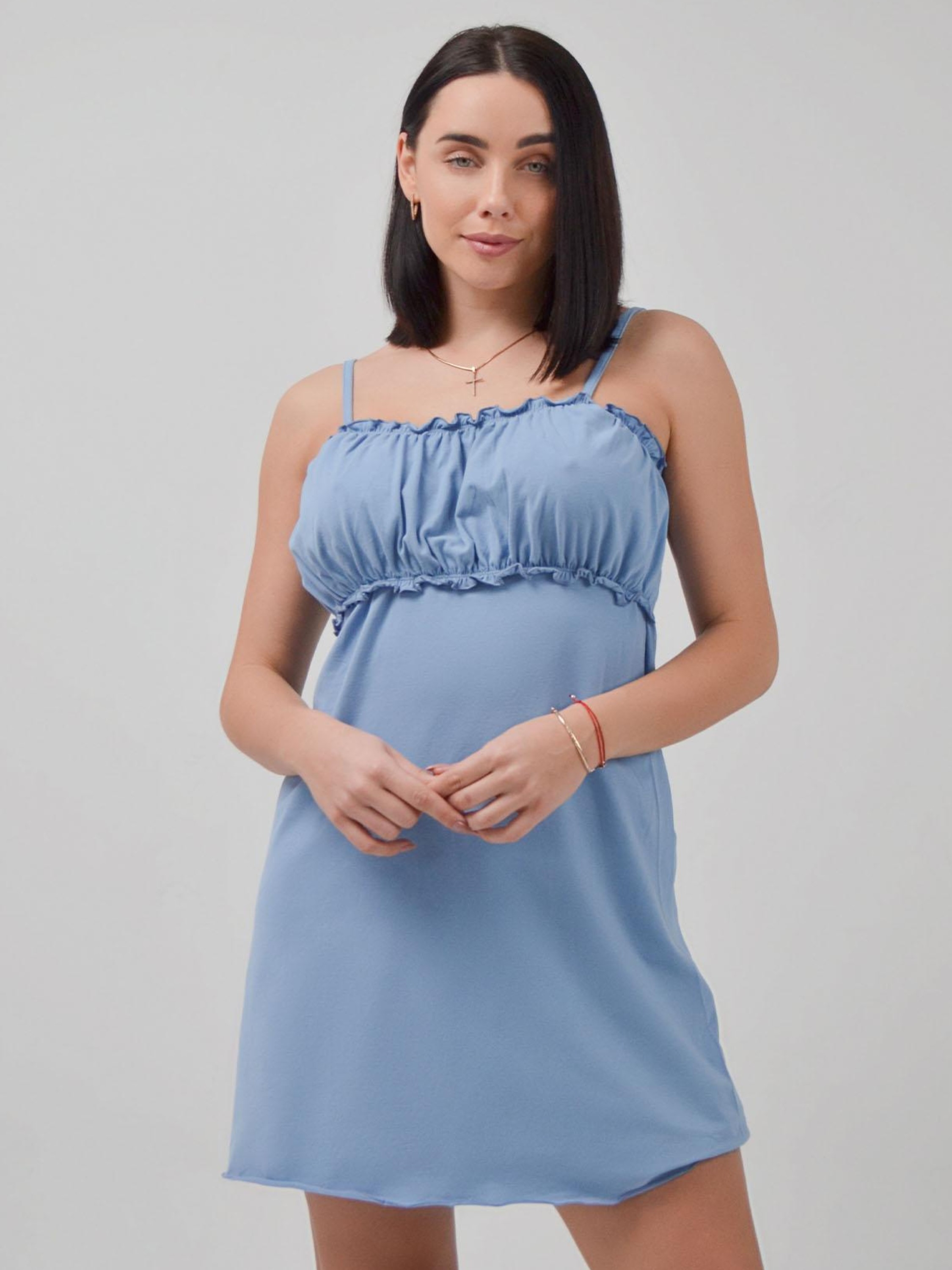Акція на Нічна сорочка жіноча для вагітних бавовняна Roksana 1169 L Блакитна від Rozetka