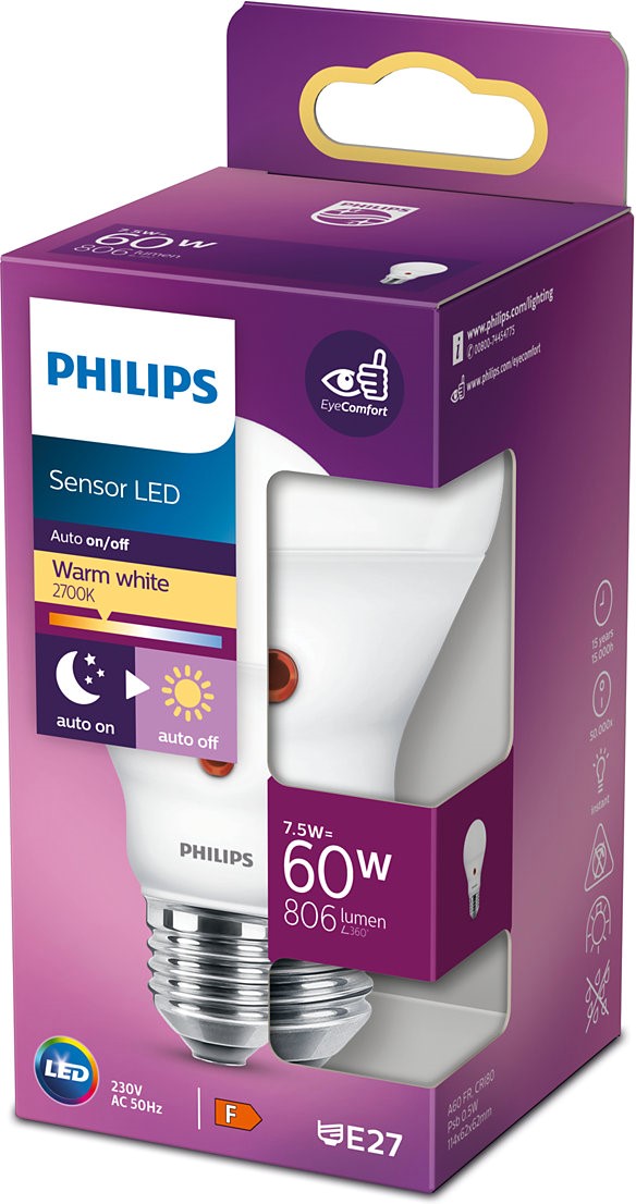Светодиодная лампа Philips Sensor LED A60 E27 7.5W Warm White ...