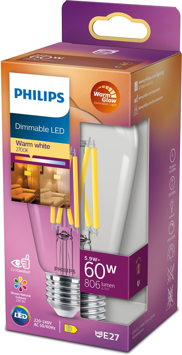 Светодиодная лампа Philips WarmGlowDim Classic ST64 E27 5.9W Warm White ...