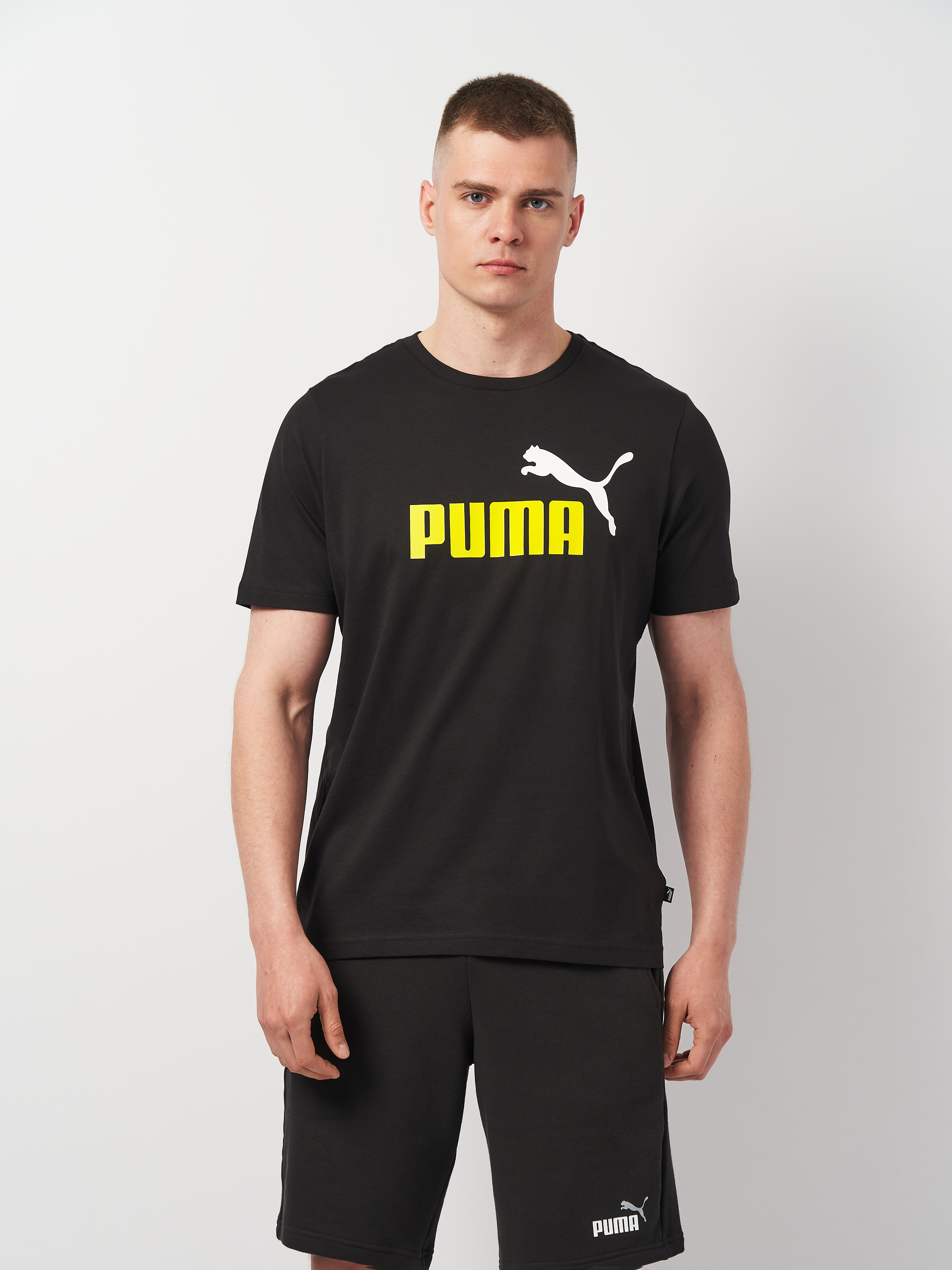 Акція на Футболка чоловіча Puma Essentials+ 58675959 L Чорна з принтом від Rozetka
