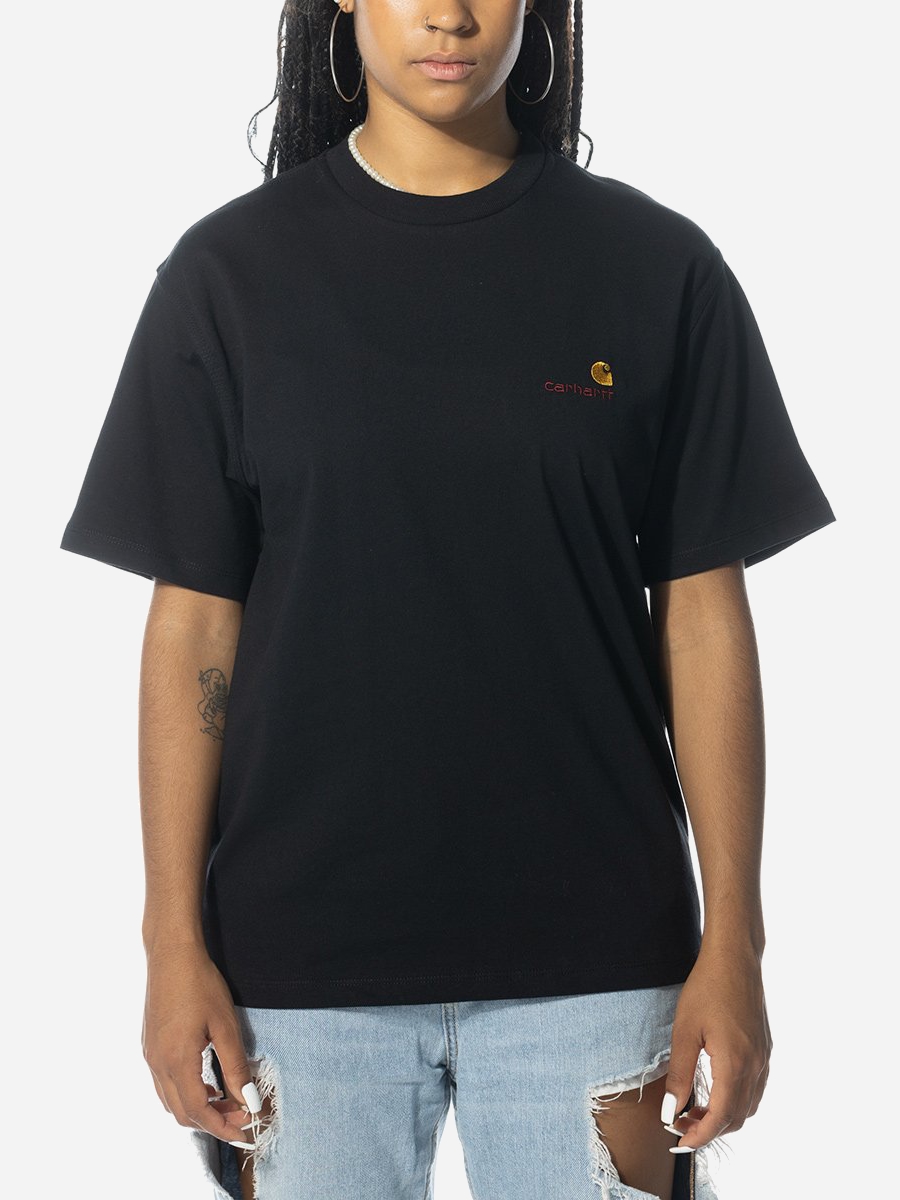 Акція на Футболка бавовняна довга жіноча Carhartt WIP S/S American Script W I032218-89XX M Чорна від Rozetka