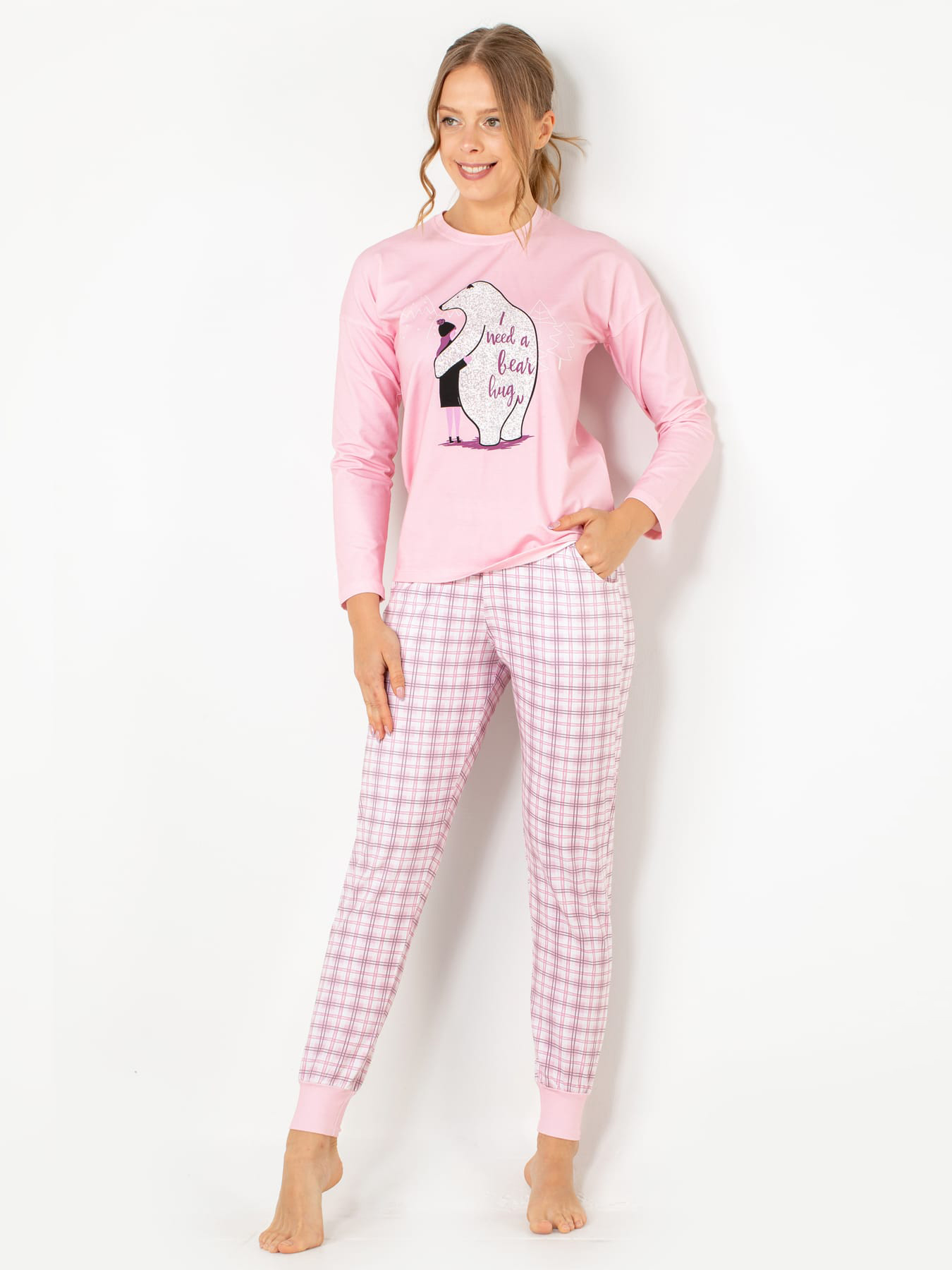 Акція на Піжама (лонгслів + штани) жіноча великих розмірів бавовняна DoReMi 002-000719 L-XL Рожева від Rozetka