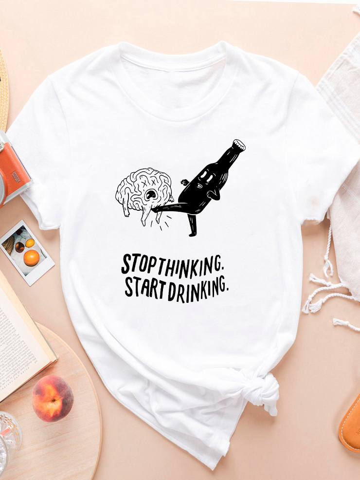 Акція на Футболка бавовняна жіноча Zuzu Stop thinking. Start drinking. ZZP00812 XS Біла від Rozetka