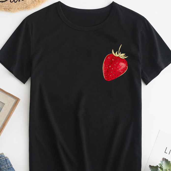 Акція на Футболка бавовняна жіноча Zuzu Artisanal Strawberry ZZP00821 L Чорна від Rozetka