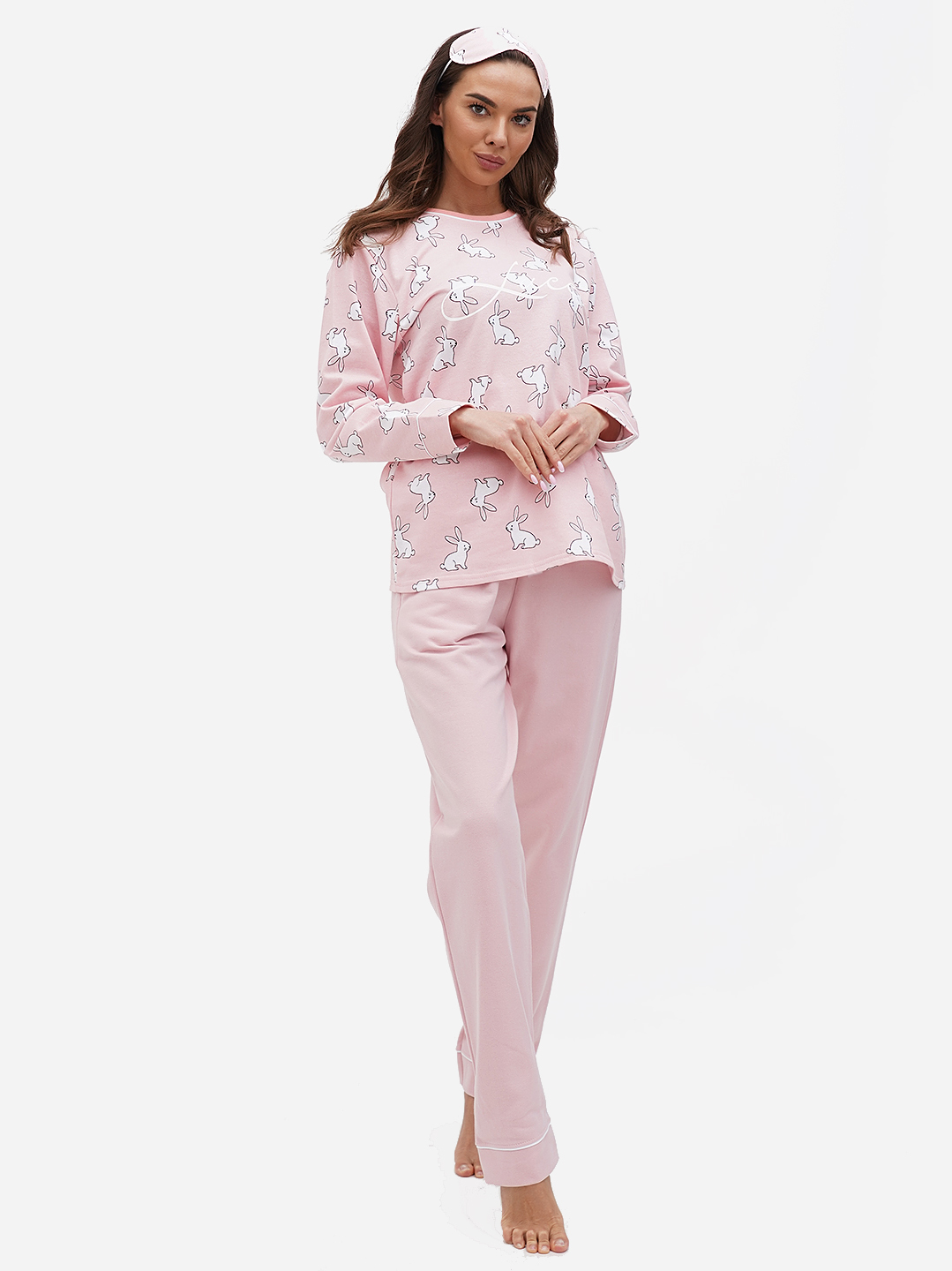 Акція на Піжама (лонгслів + штани) жіноча великих розмірів бавовняна LUCCI 010254121 54 Рожева від Rozetka
